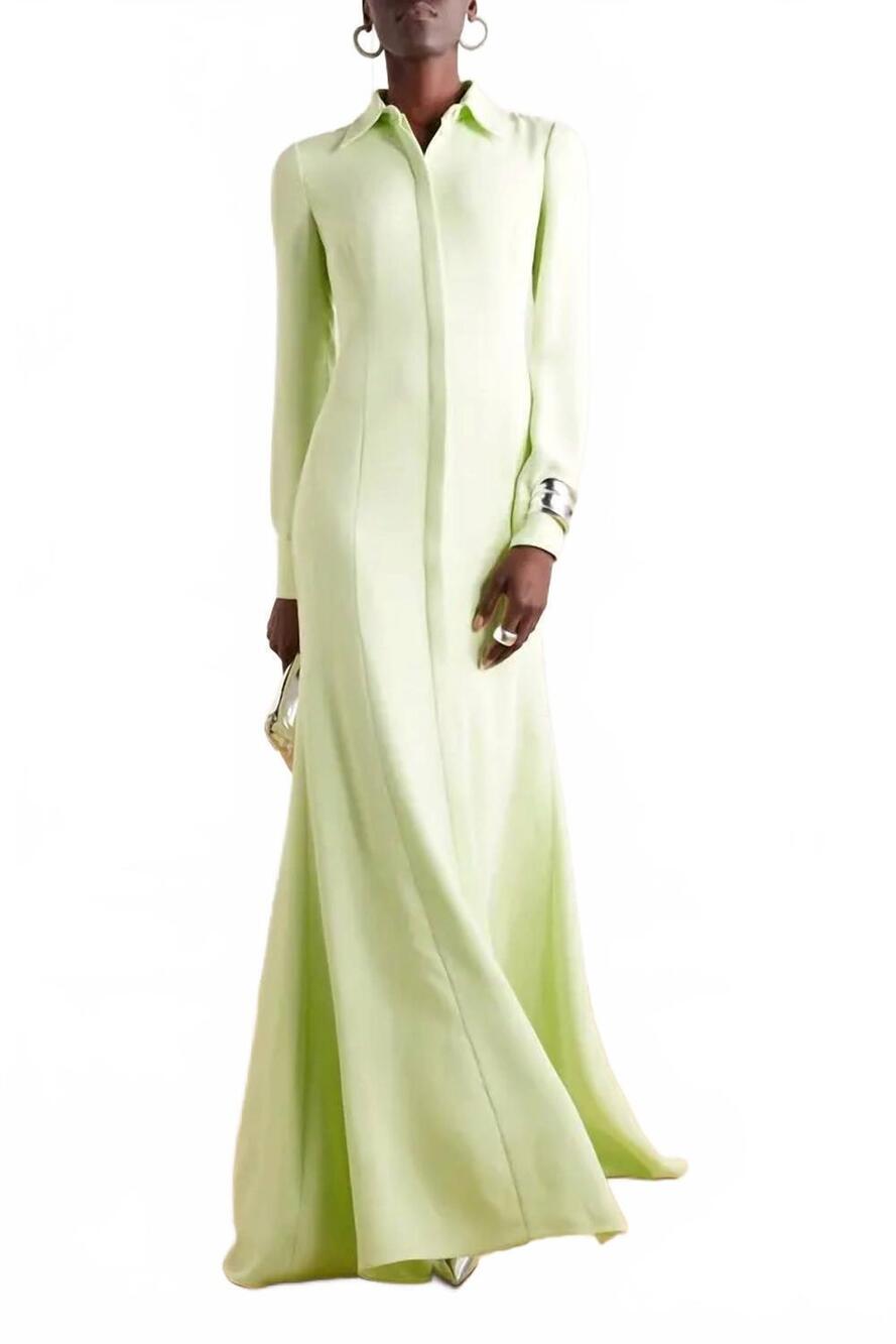 NEW VALENTINO GARAVANI silk crepe shirt gown in yellow mint